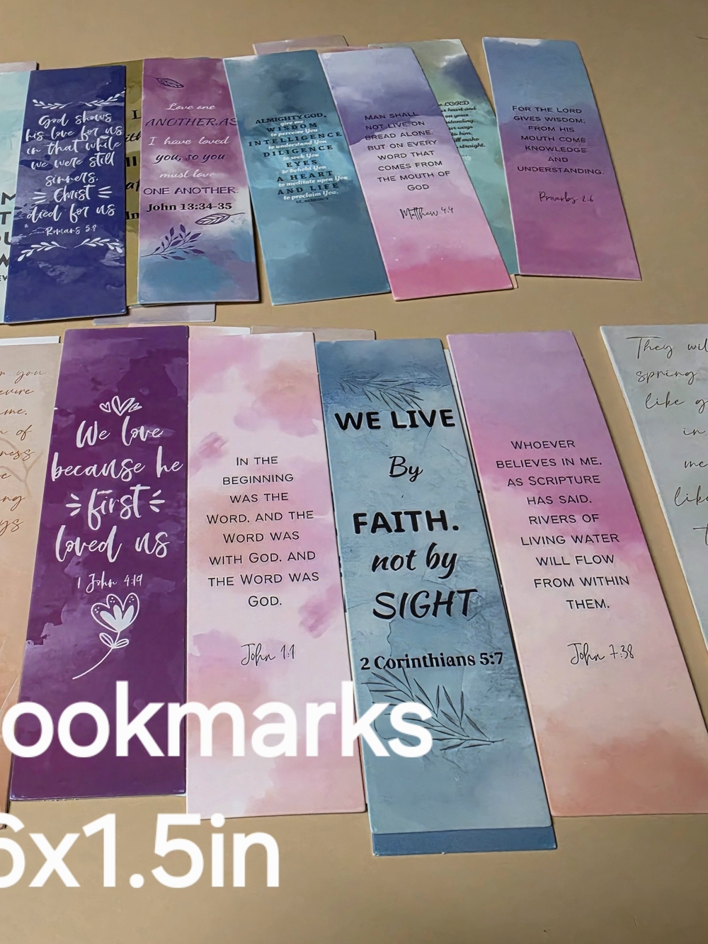 Set of Pastel Inspirational Scripture Bookmarks - Pink, Purple, Blue